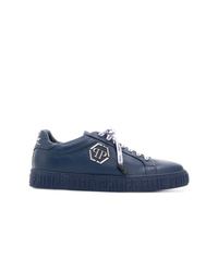 Baskets basses en cuir bleu marine Philipp Plein