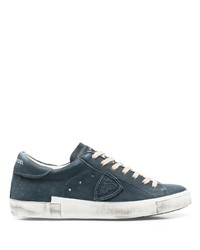 Baskets basses en cuir bleu marine Philippe Model Paris