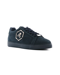 Baskets basses en cuir bleu marine Philipp Plein