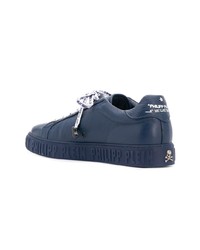 Baskets basses en cuir bleu marine Philipp Plein