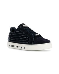 Baskets basses en cuir bleu marine Philipp Plein