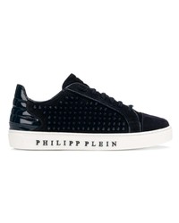 Baskets basses en cuir bleu marine Philipp Plein