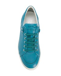 Baskets basses en cuir bleues Salvatore Ferragamo