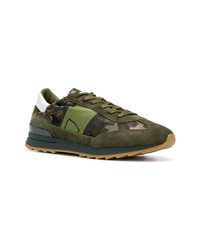 Baskets basses en cuir camouflage olive Philippe Model