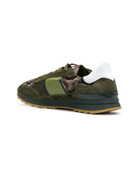 Baskets basses en cuir camouflage olive Philippe Model