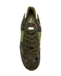 Baskets basses en cuir camouflage olive Philippe Model