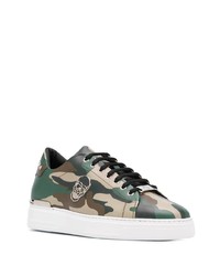 Baskets basses en cuir camouflage olive Philipp Plein