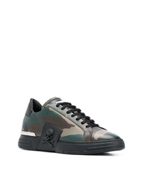 Baskets basses en cuir camouflage vert foncé Philipp Plein