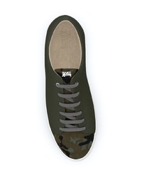 Baskets basses en cuir camouflage vert foncé Swear