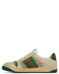 Baskets basses en cuir imprimées beiges Gucci