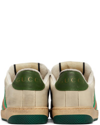 Baskets basses en cuir imprimées beiges Gucci