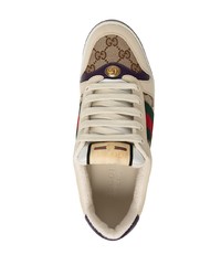 Baskets basses en cuir imprimées beiges Gucci