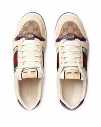 Baskets basses en cuir imprimées beiges Gucci