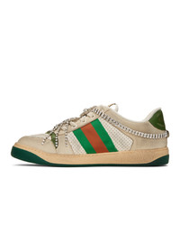 Baskets basses en cuir imprimées beiges Gucci