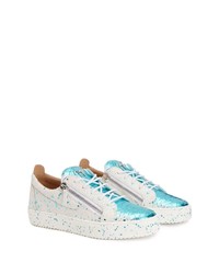 Baskets basses en cuir imprimées blanc et bleu Giuseppe Zanotti