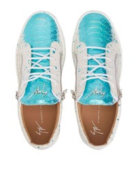 Baskets basses en cuir imprimées blanc et bleu Giuseppe Zanotti