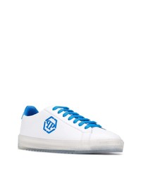 Baskets basses en cuir imprimées blanc et bleu Philipp Plein