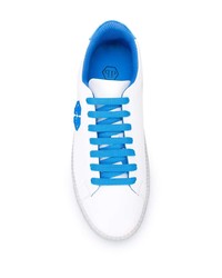 Baskets basses en cuir imprimées blanc et bleu Philipp Plein