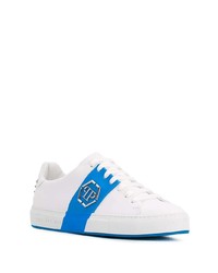 Baskets basses en cuir imprimées blanc et bleu Philipp Plein