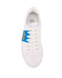 Baskets basses en cuir imprimées blanc et bleu Philipp Plein