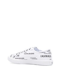 Baskets basses en cuir imprimées blanches et noires Calvin Klein