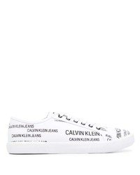 Baskets basses en cuir imprimées blanches et noires Calvin Klein