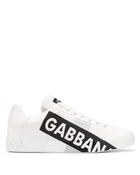 Baskets basses en cuir imprimées blanches et noires Dolce & Gabbana