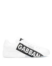 Baskets basses en cuir imprimées blanches et noires Dolce & Gabbana