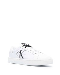 Baskets basses en cuir imprimées blanches et noires Calvin Klein