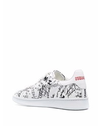 Baskets basses en cuir imprimées blanches et noires DSQUARED2