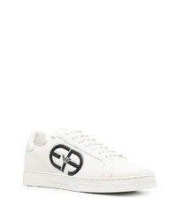 Baskets basses en cuir imprimées blanches et noires Emporio Armani