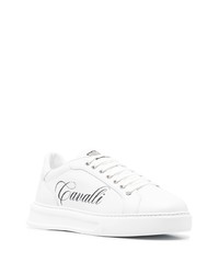 Baskets basses en cuir imprimées blanches et noires Roberto Cavalli