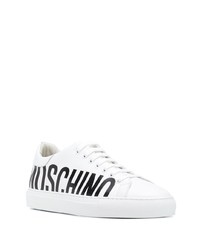 Baskets basses en cuir imprimées blanches et noires Moschino