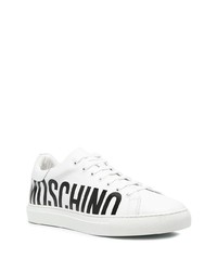 Baskets basses en cuir imprimées blanches et noires Moschino