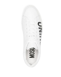 Baskets basses en cuir imprimées blanches et noires Moschino