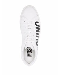 Baskets basses en cuir imprimées blanches et noires Moschino