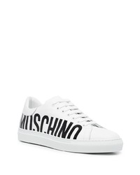 Baskets basses en cuir imprimées blanches et noires Moschino