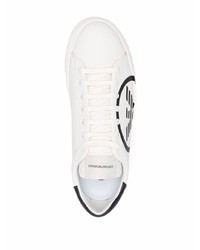 Baskets basses en cuir imprimées blanches et noires Emporio Armani