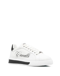 Baskets basses en cuir imprimées blanches et noires Roberto Cavalli