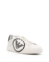 Baskets basses en cuir imprimées blanches et noires Emporio Armani