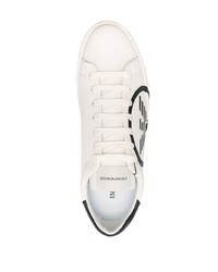 Baskets basses en cuir imprimées blanches et noires Emporio Armani