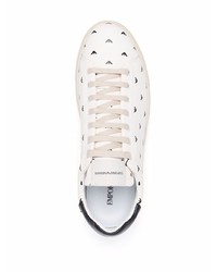 Baskets basses en cuir imprimées blanches et noires Emporio Armani