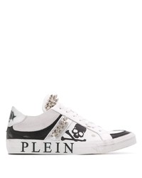 Baskets basses en cuir imprimées blanches et noires Philipp Plein