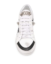 Baskets basses en cuir imprimées blanches et noires Philipp Plein