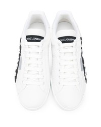 Baskets basses en cuir imprimées blanches et noires Dolce & Gabbana