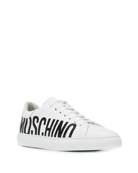 Baskets basses en cuir imprimées blanches et noires Moschino