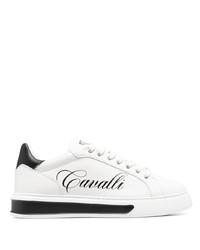 Baskets basses en cuir imprimées blanches et noires Roberto Cavalli