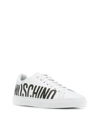 Baskets basses en cuir imprimées blanches et noires Moschino