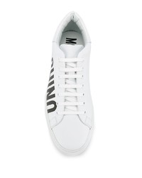 Baskets basses en cuir imprimées blanches et noires Moschino