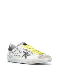 Baskets basses en cuir imprimées blanches et noires Golden Goose